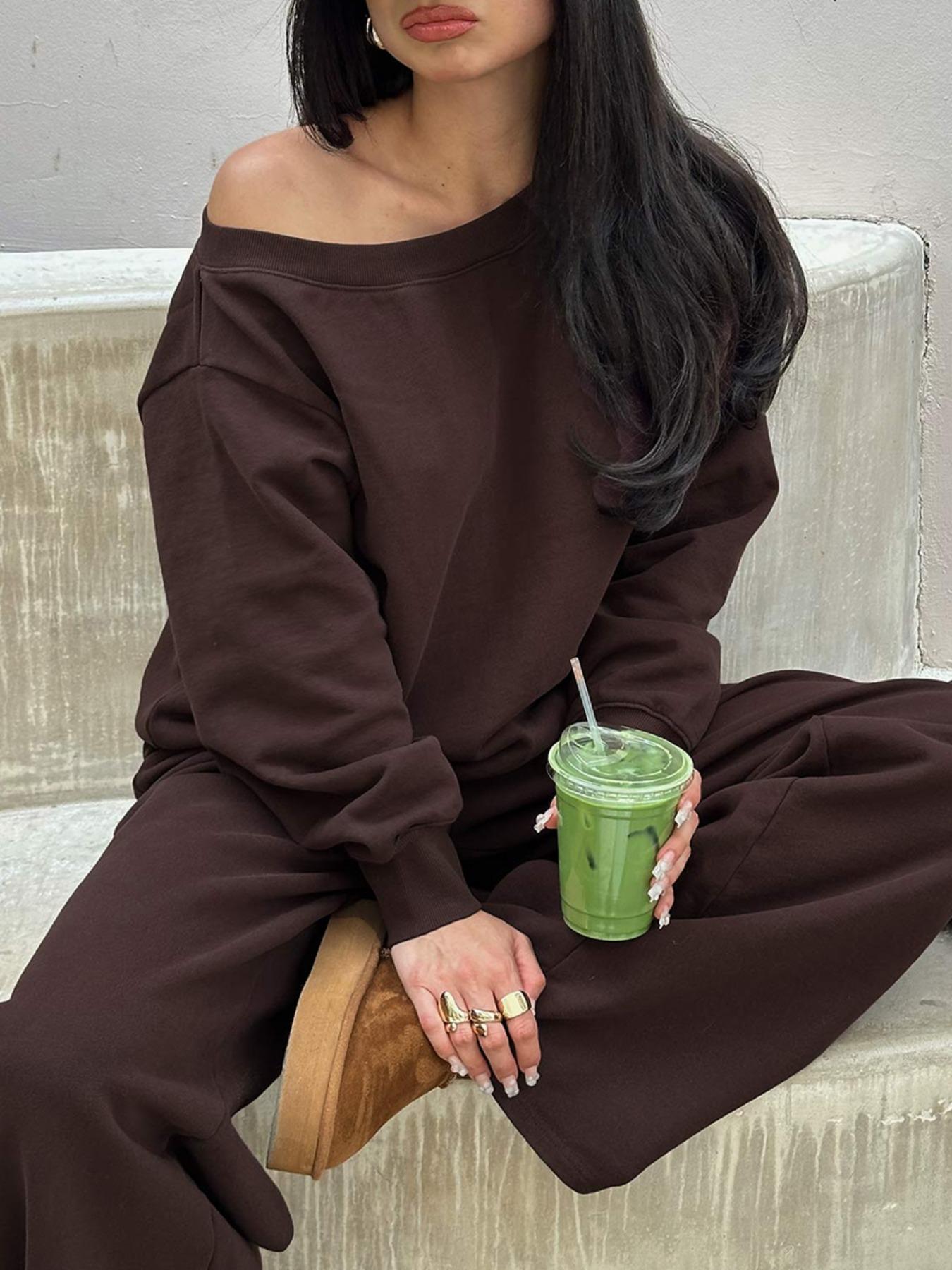 women's off-shoulder sweatsuit set detail 4