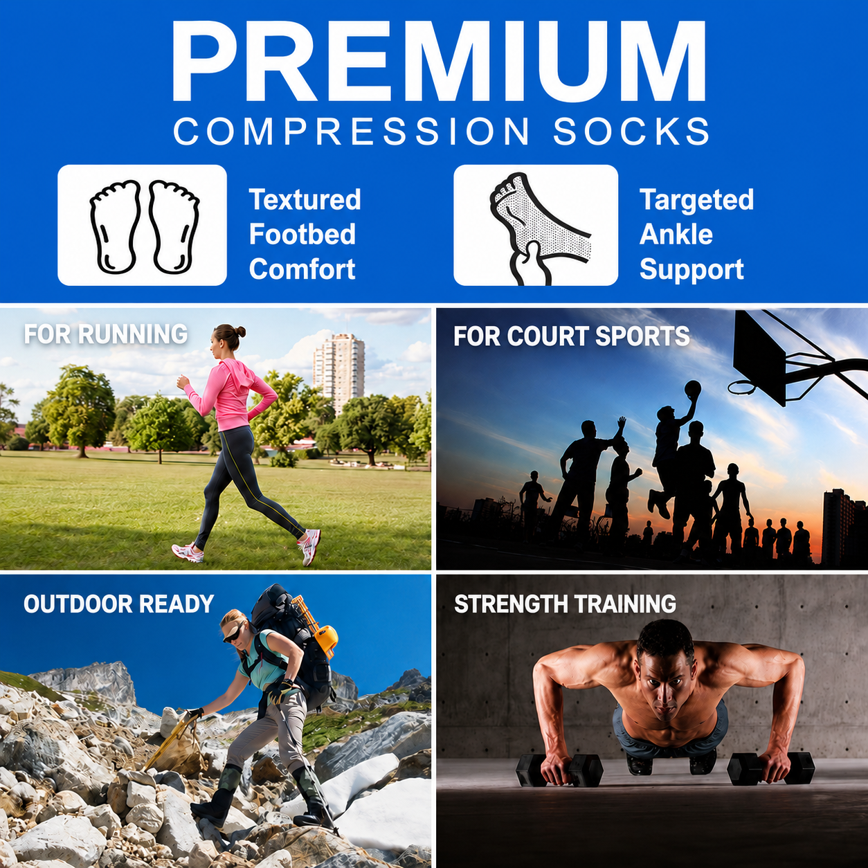 6-Pack Cooling Compression Ankle Socks for Men & Women