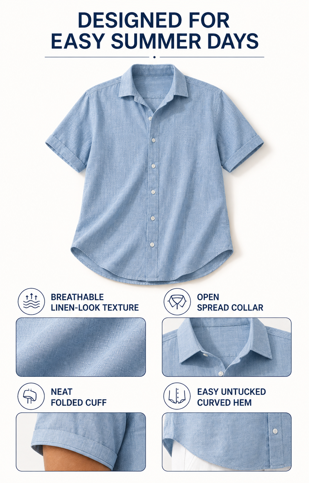 Men's Short Sleeve Linen-Look Button-Down Shirt Multi-Pack