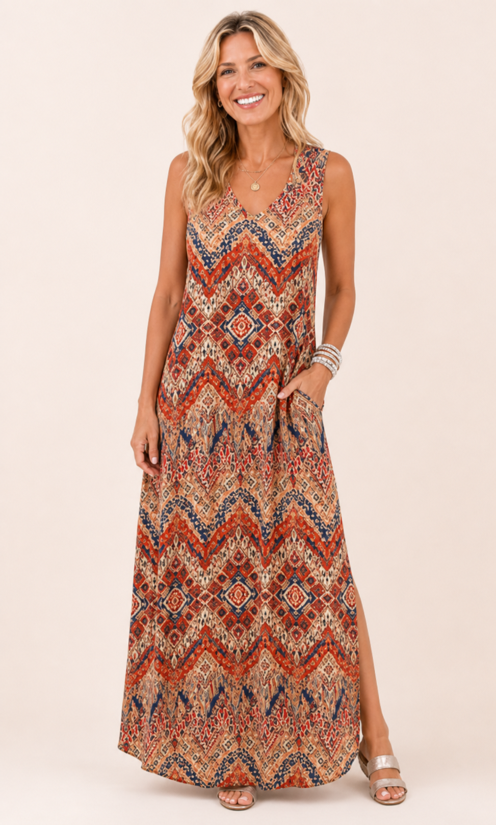 Floral Bohemian V-neck maxi dress front