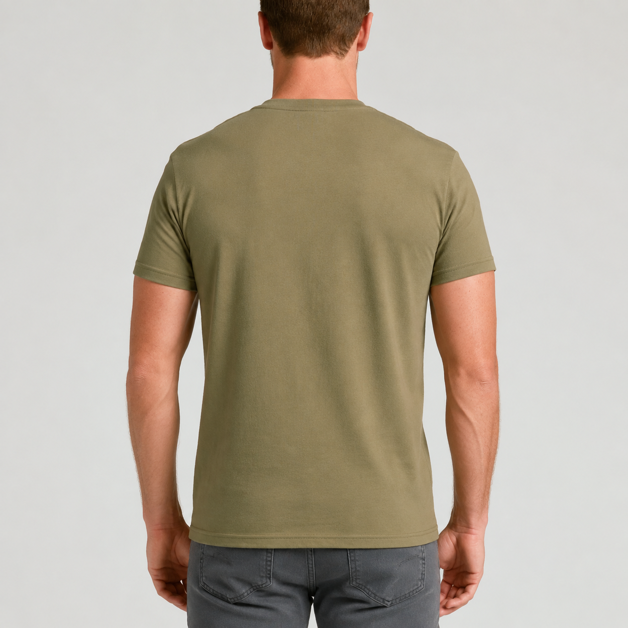 Military Green fitted crew neck T-shirt back view