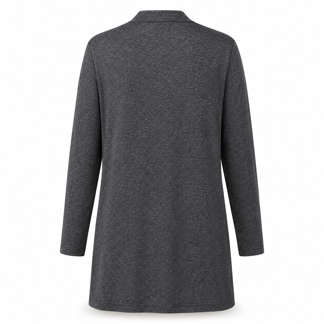 Charcoal Heather open-front longline cardigan back view