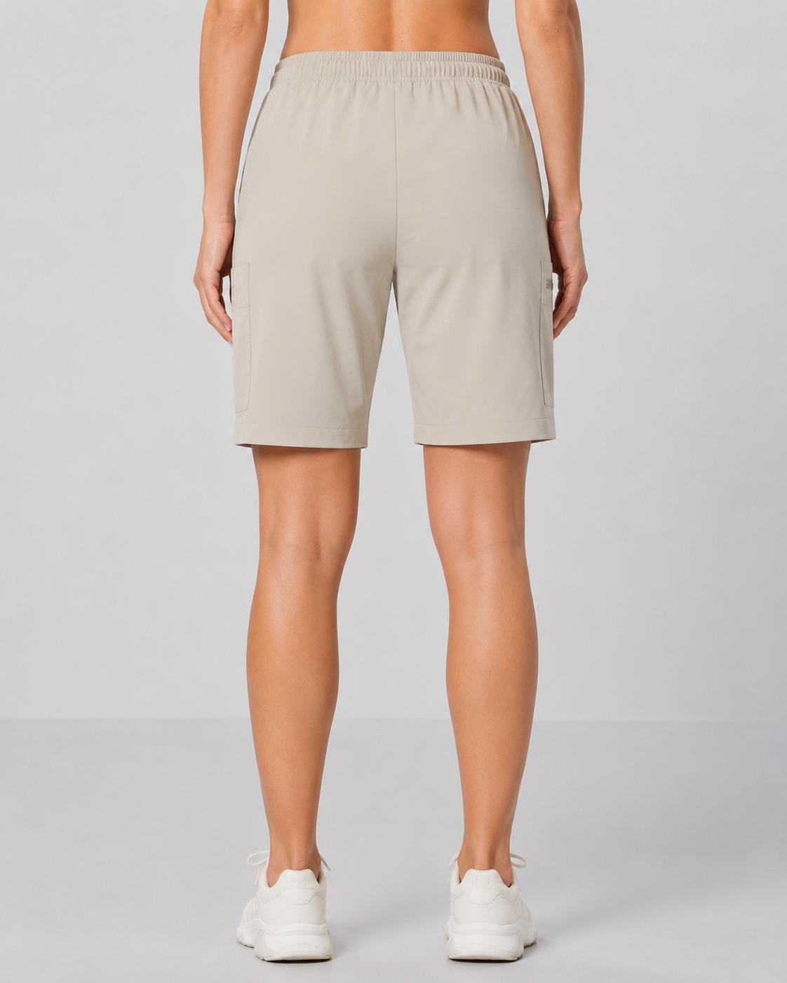 Women's utility cargo shorts back view
