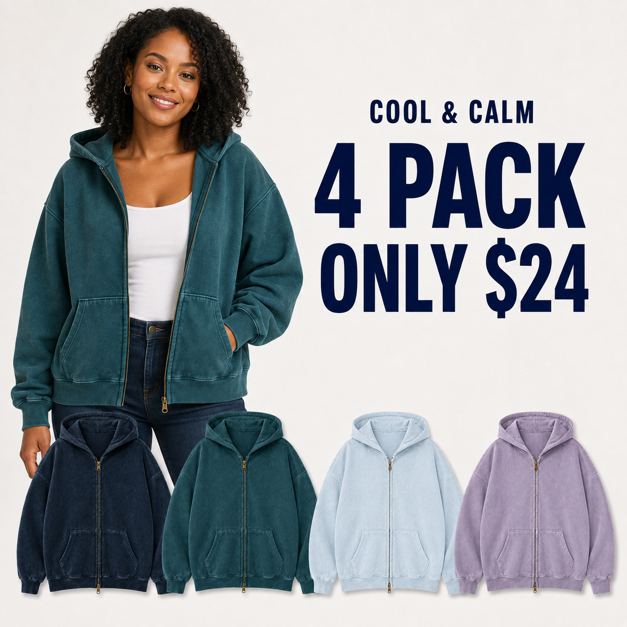 Everyday Essentials four-pack oversized zip hoodie bundle