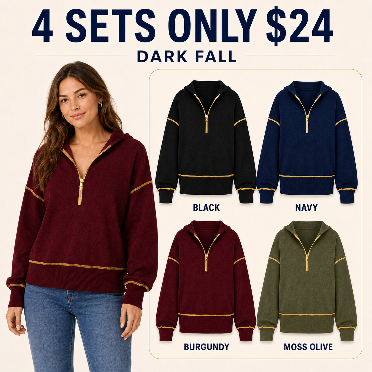 Dark Fall 4-pack: black, navy, burgundy and moss olive