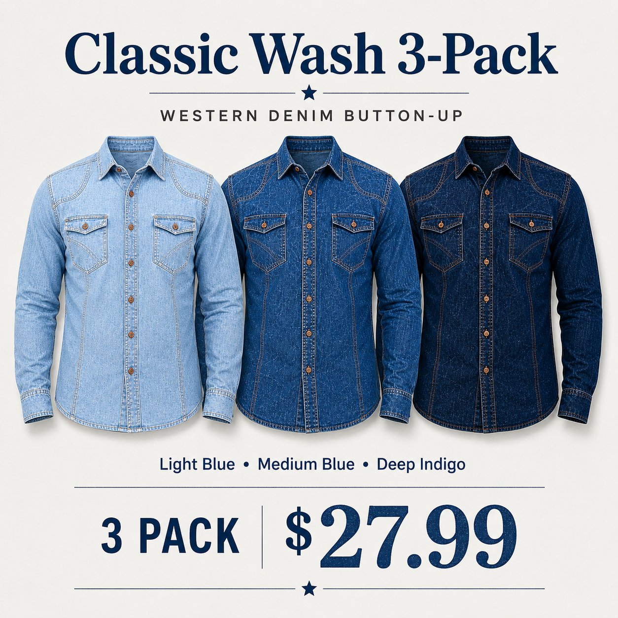 Men's Western Denim Button-Up Jacket Bundle - 3-Pack & 7-Pack