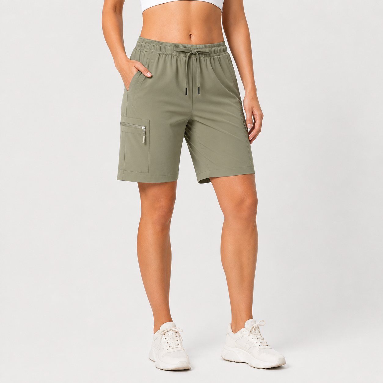 Olive Sage women's utility cargo shorts
