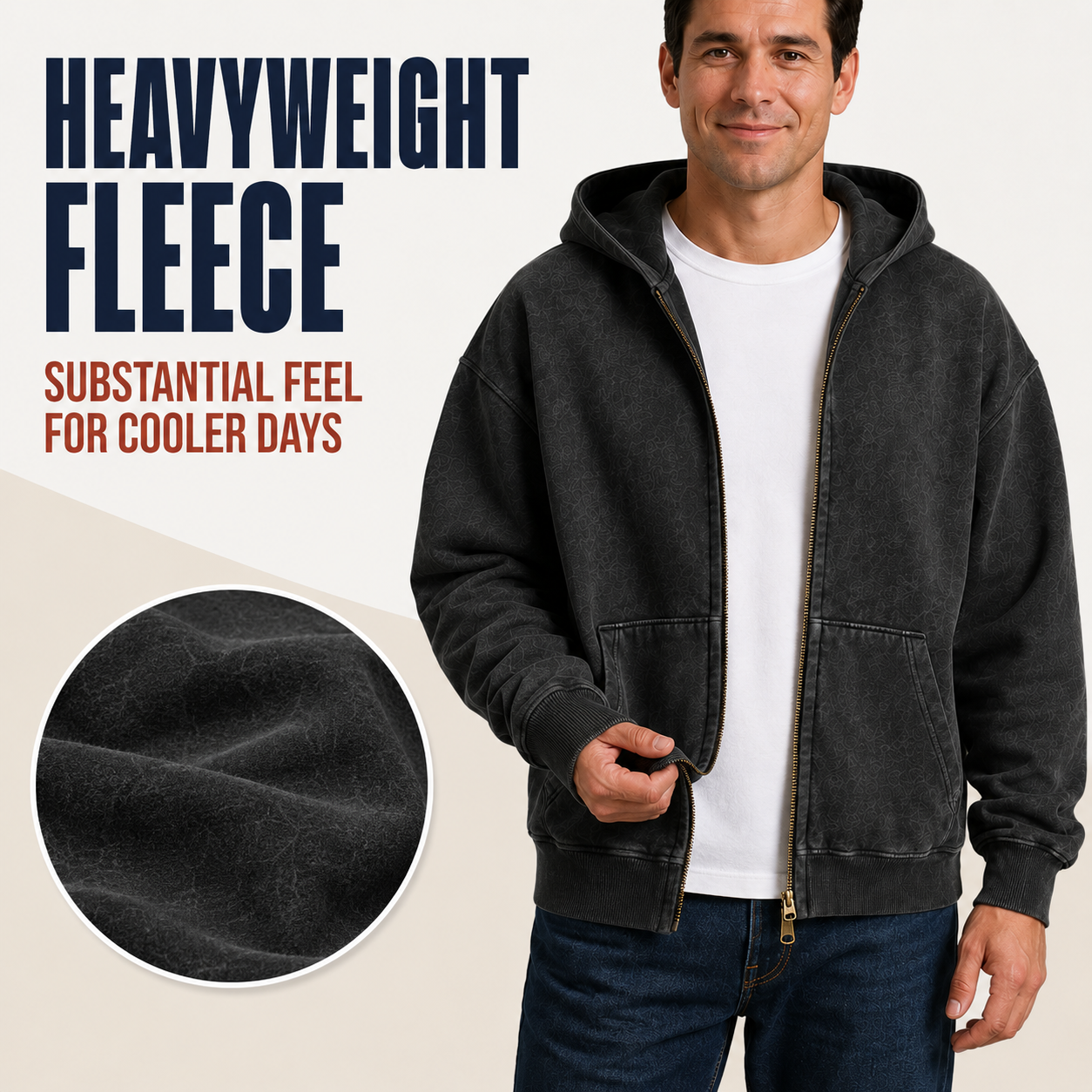Unisex Oversized Acid-Wash Double-Zip Hoodie Bundle