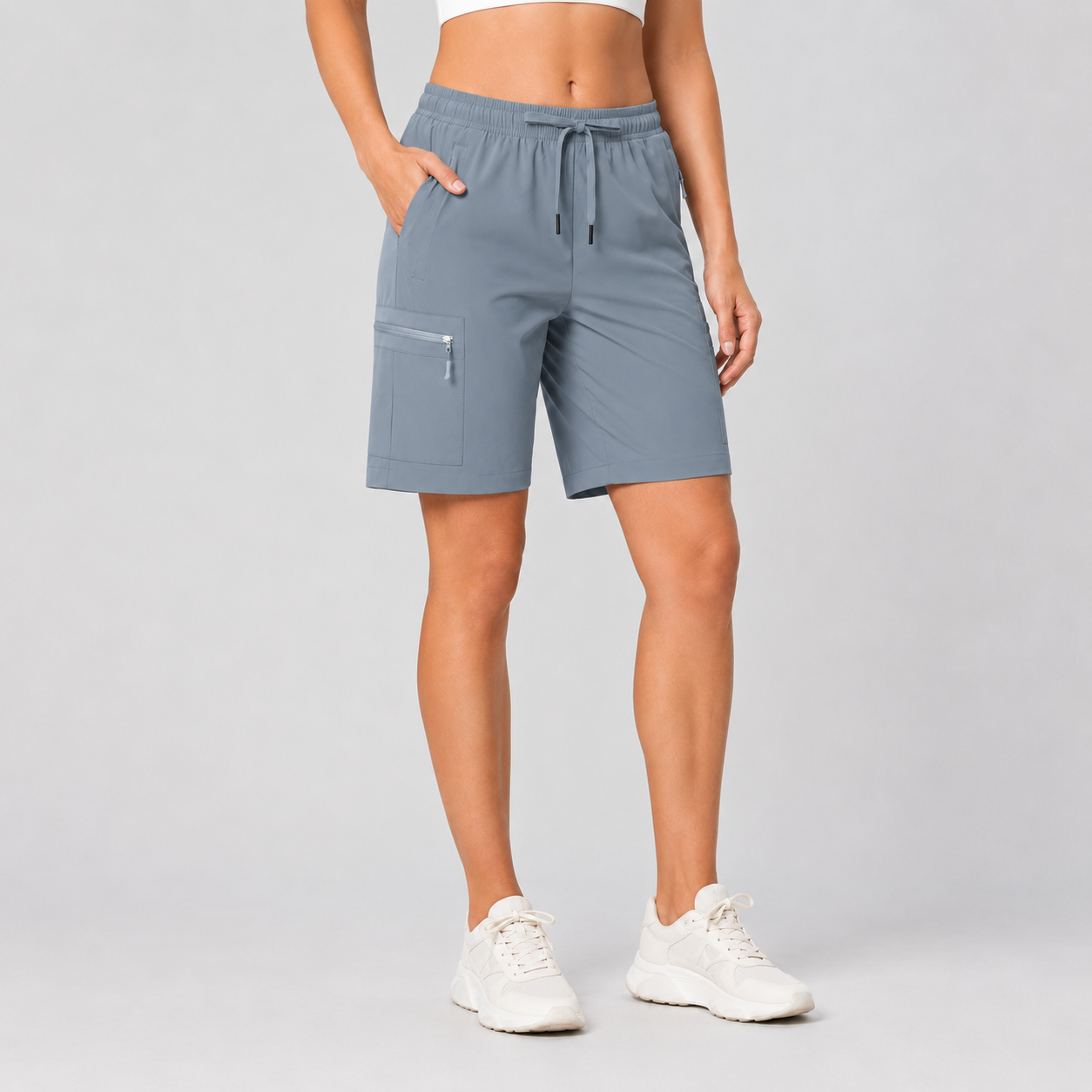 Dusty Blue Gray women's utility cargo shorts