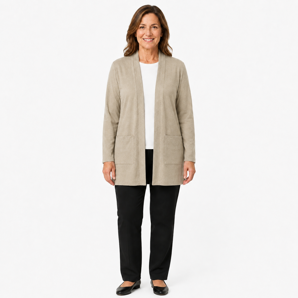 Oatmeal Beige open-front longline cardigan