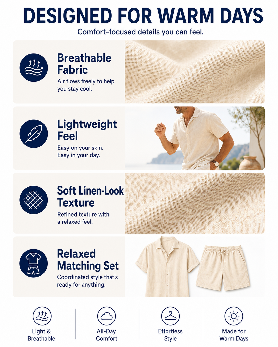 Men's Linen-Look Shirt and Shorts Set Multi-Pack