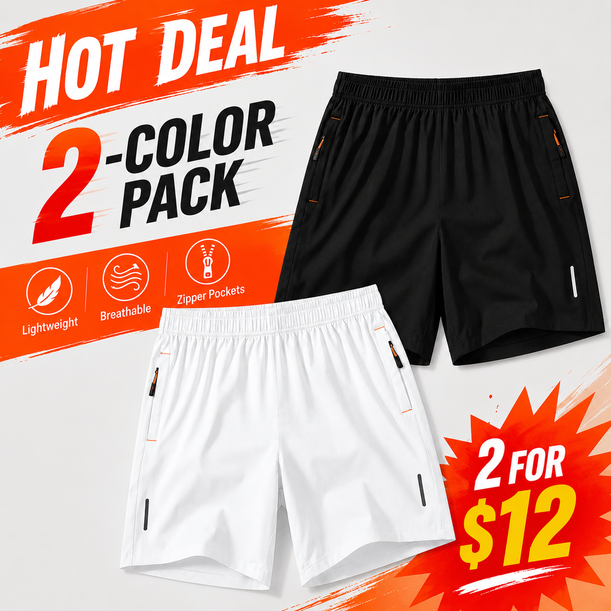 Men's Lightweight Zipper Pocket Casual Shorts Color Pack