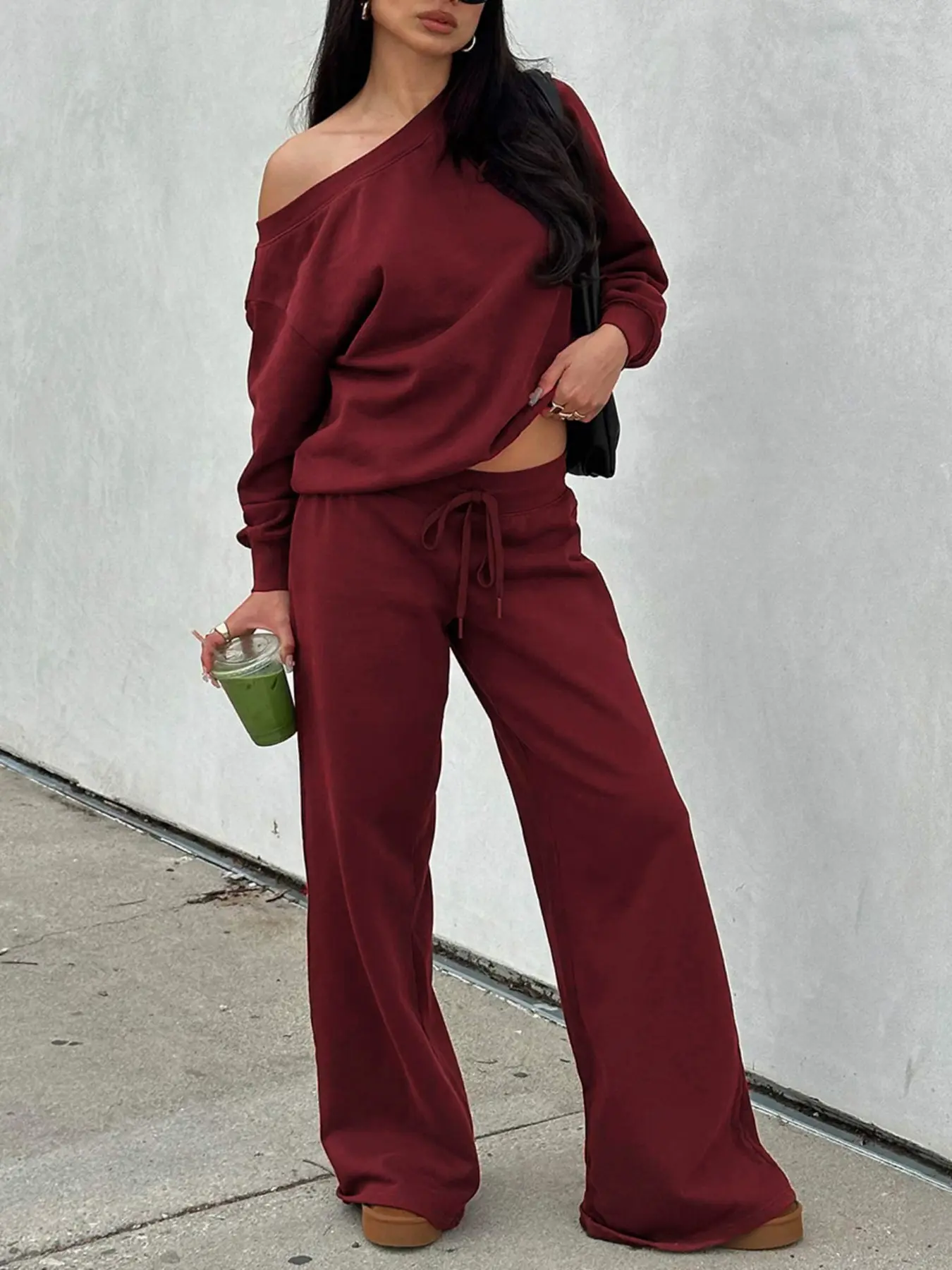 Women's Off-Shoulder Long Sleeve Sweatsuit Set