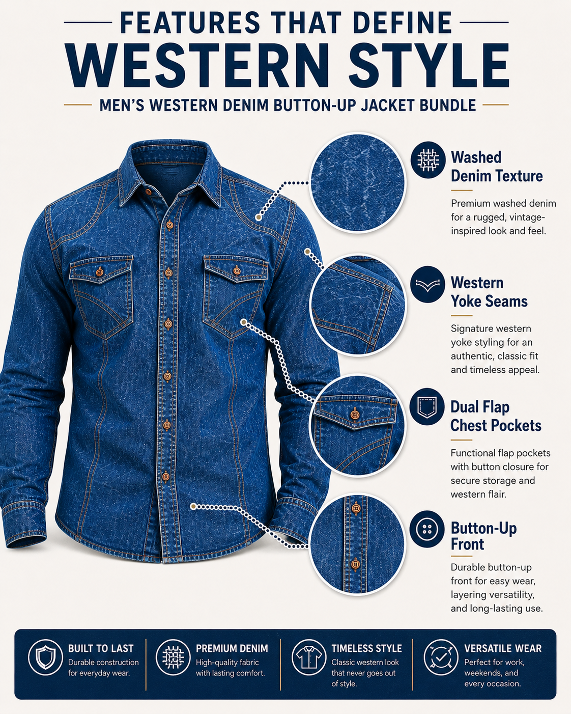 Men's Western Denim Button-Up Jacket Bundle - 3-Pack & 7-Pack