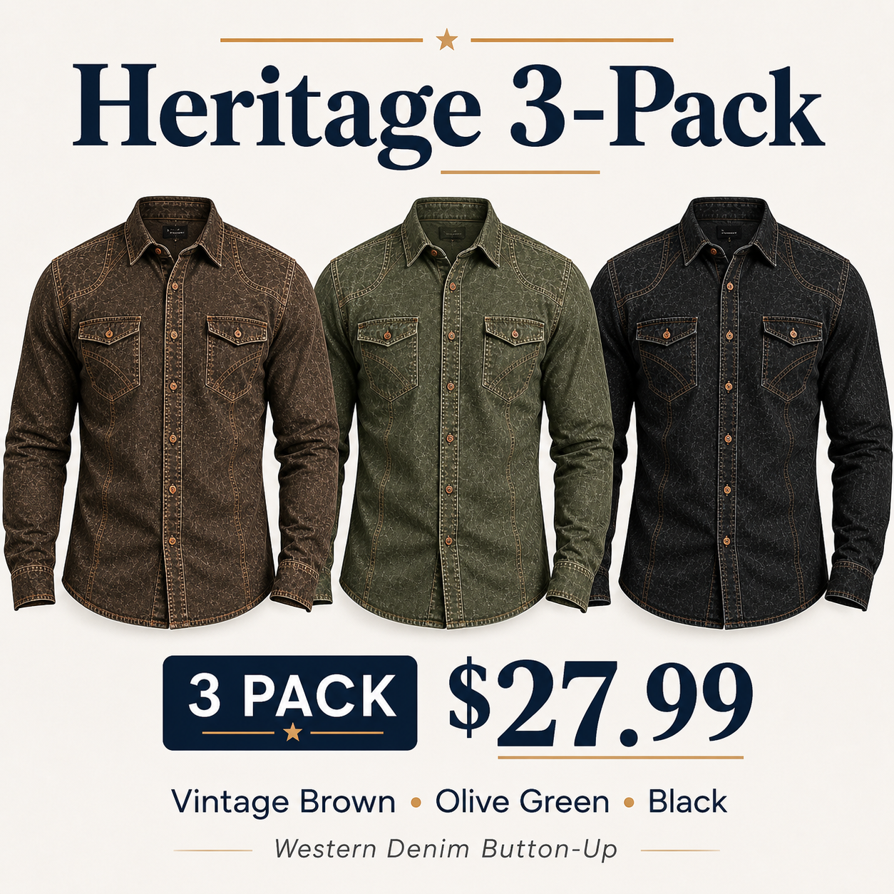 Men's Western Denim Button-Up Jacket Bundle - 3-Pack & 7-Pack