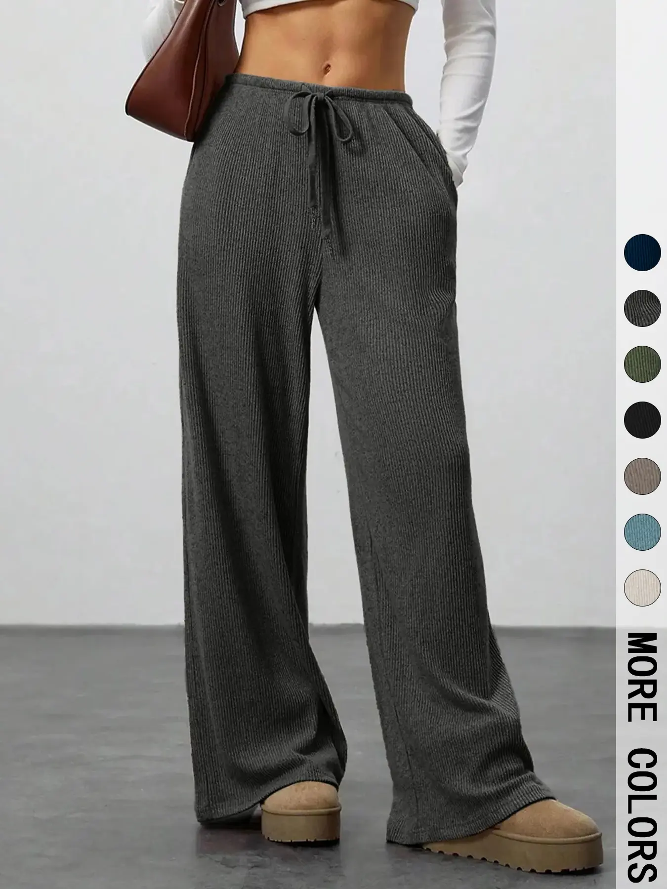 Women's high-waist wide-leg lounge pants detail 2