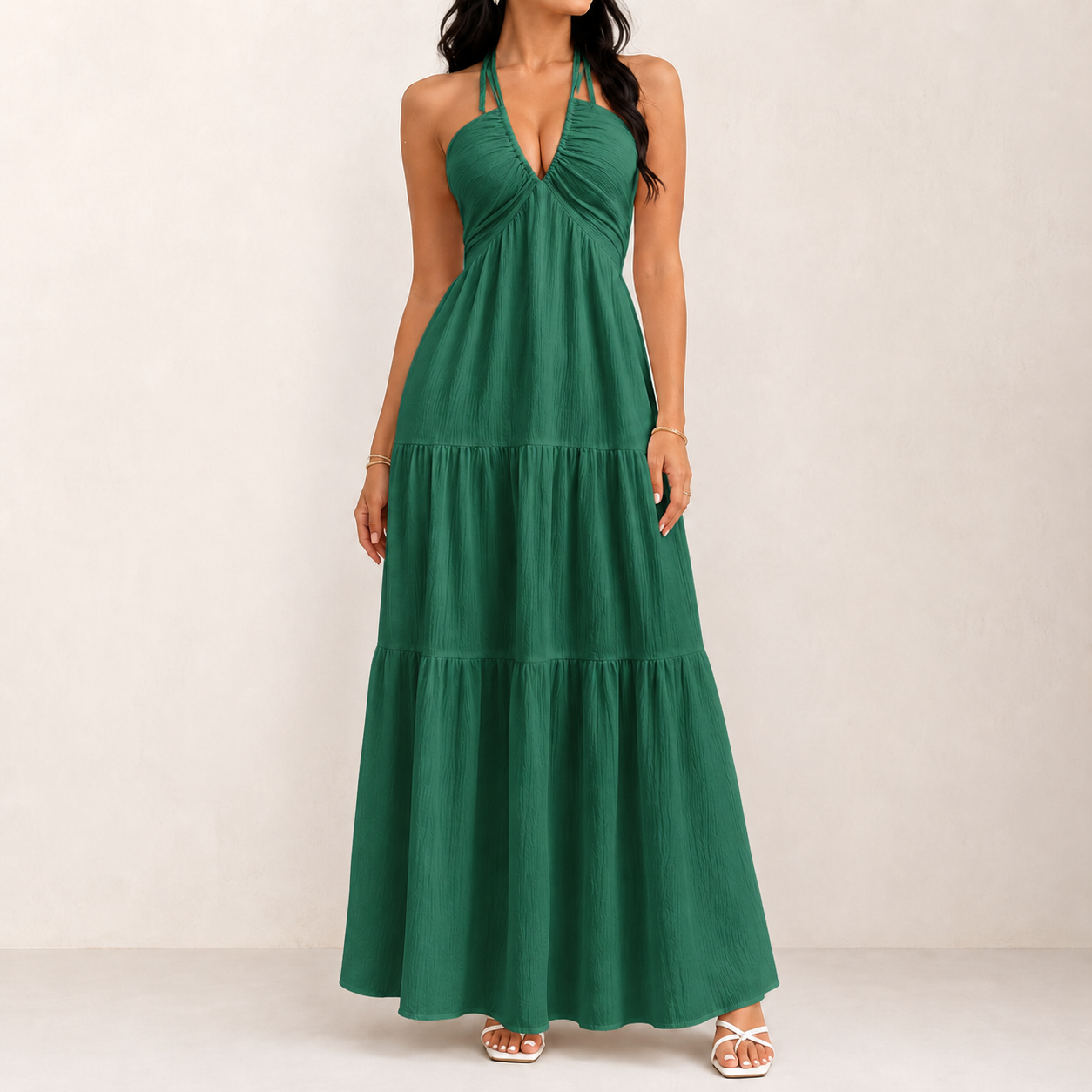 Eight adult women wearing all eight dress colors together