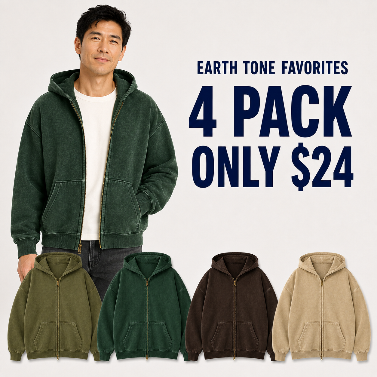 Earth Tone Favorites four-pack oversized zip hoodie bundle