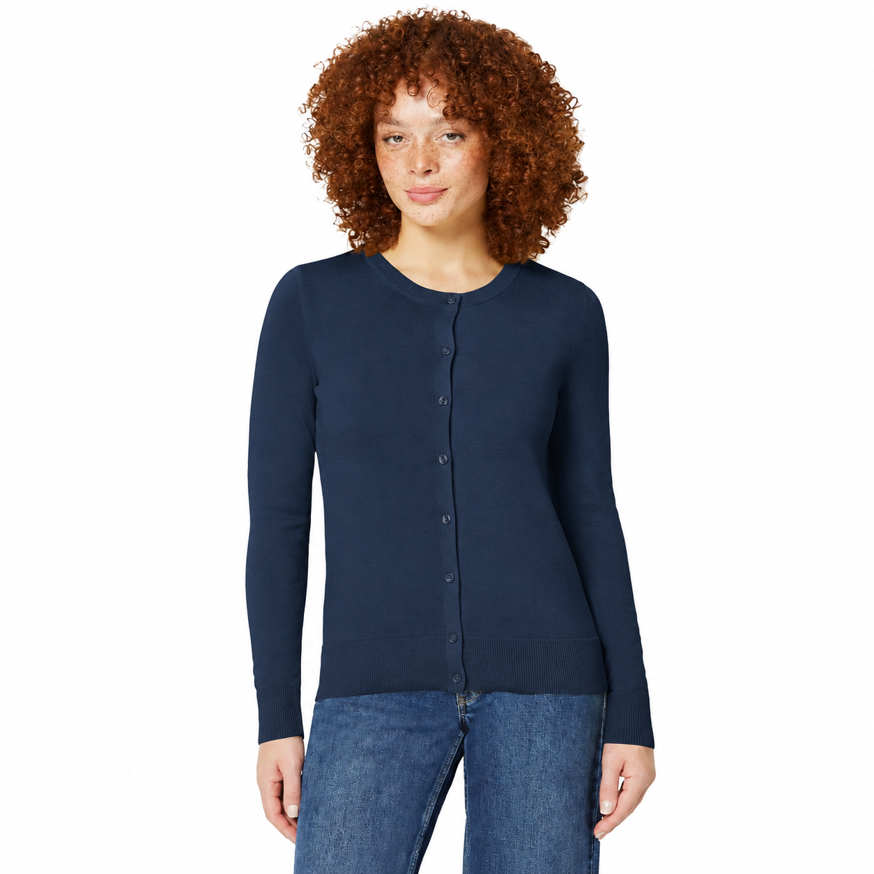 Women's fine-knit cardigan in Deep Navy