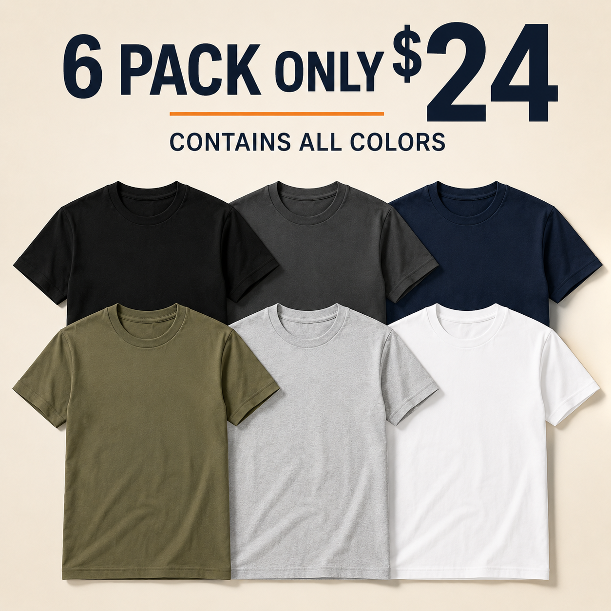 Mixed 6-pack premium fitted crew neck T-shirts in all six colors