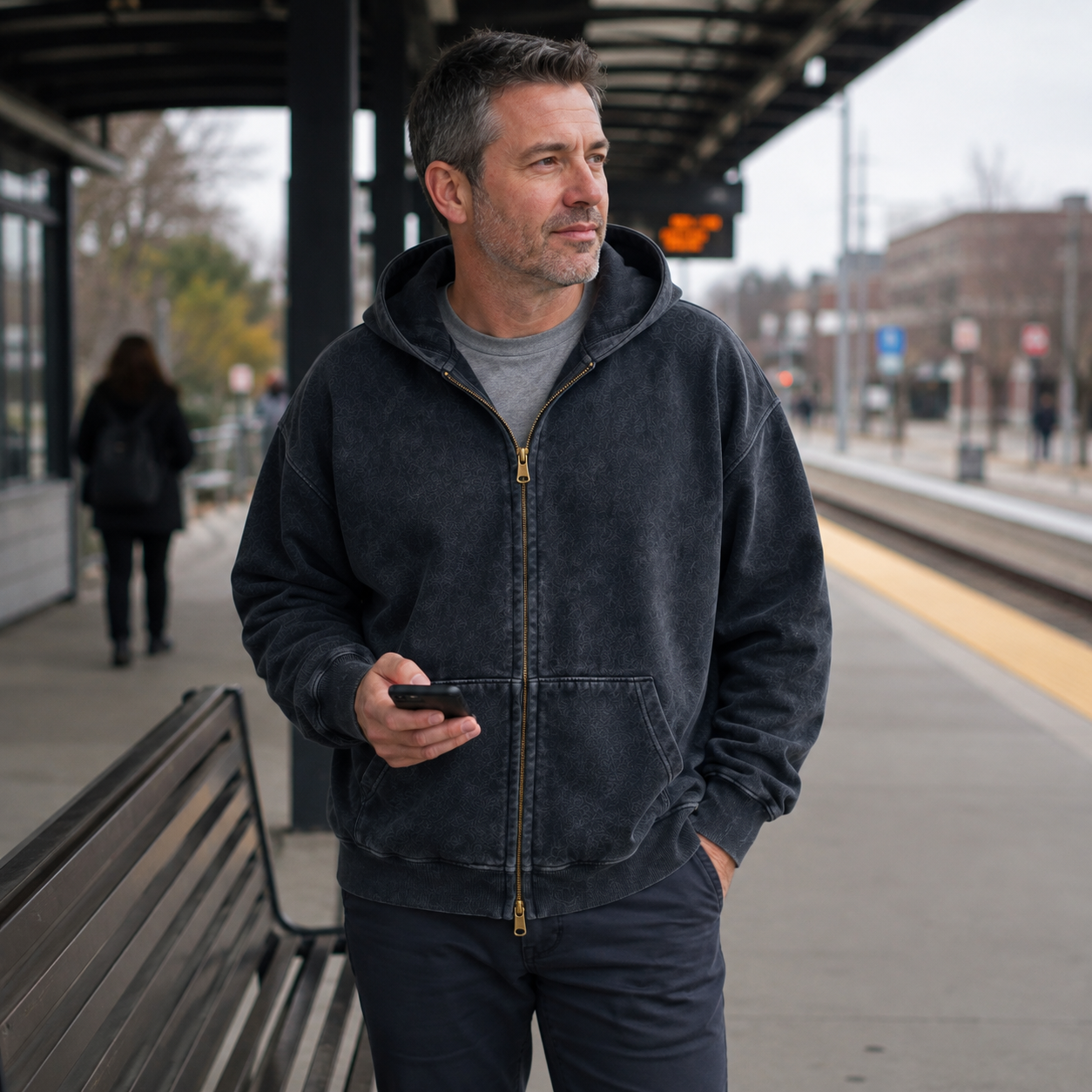 Unisex Oversized Acid-Wash Double-Zip Hoodie Bundle