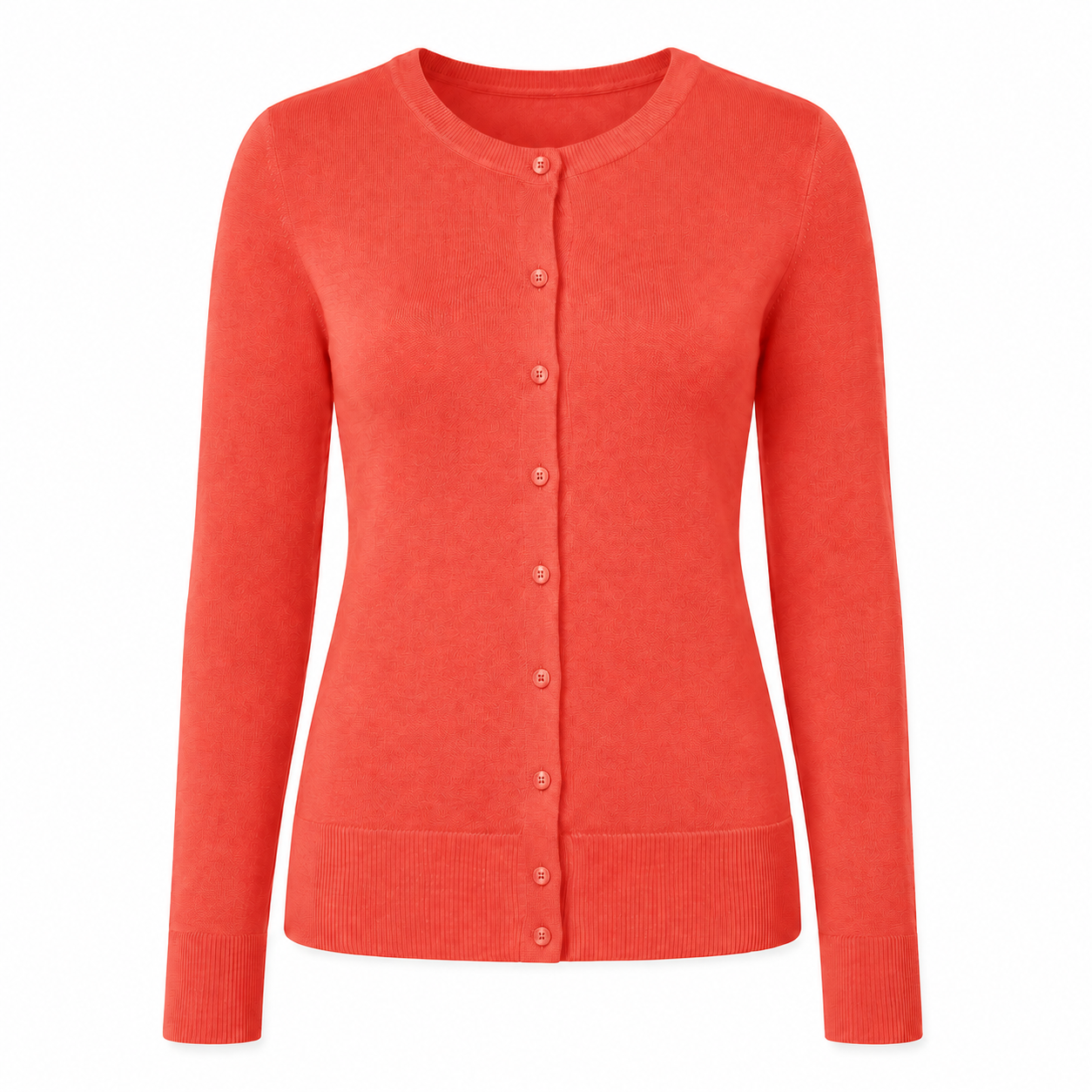Coral Red women's fine-knit cardigan front view