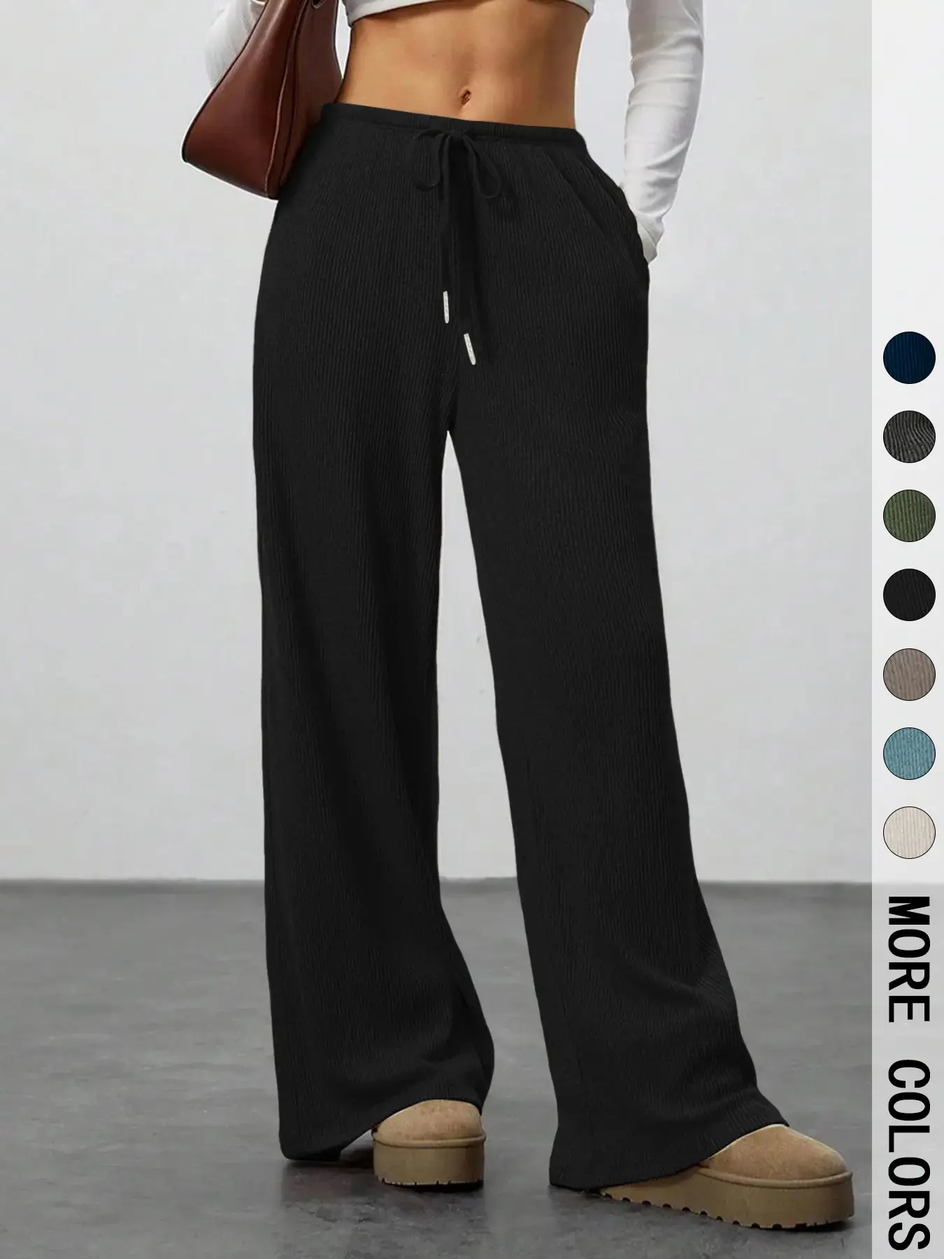 Women's high-waist wide-leg lounge pants detail 3