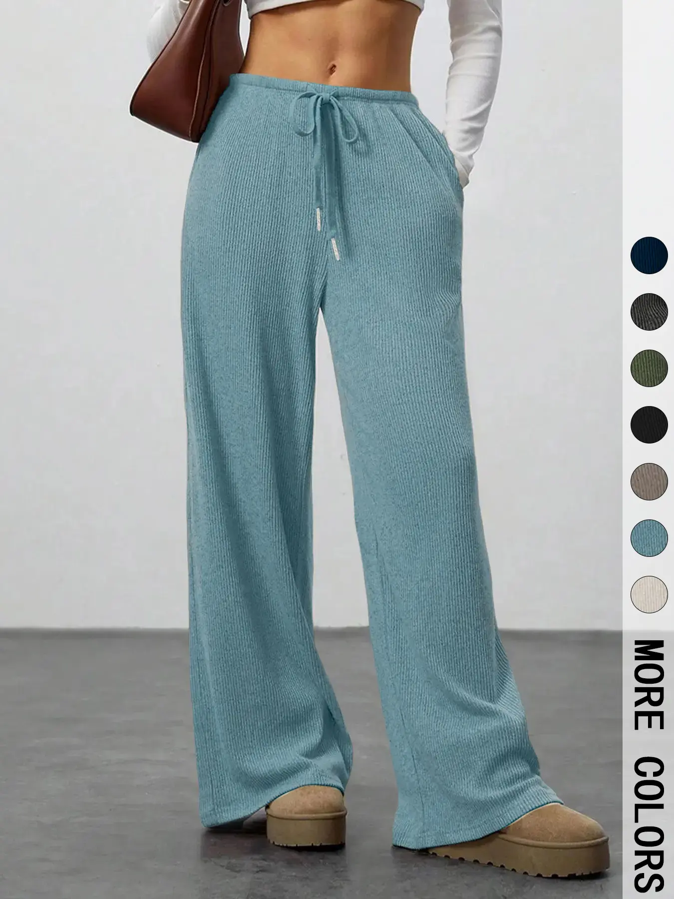 women's high-waist wide-leg lounge pants detail 4