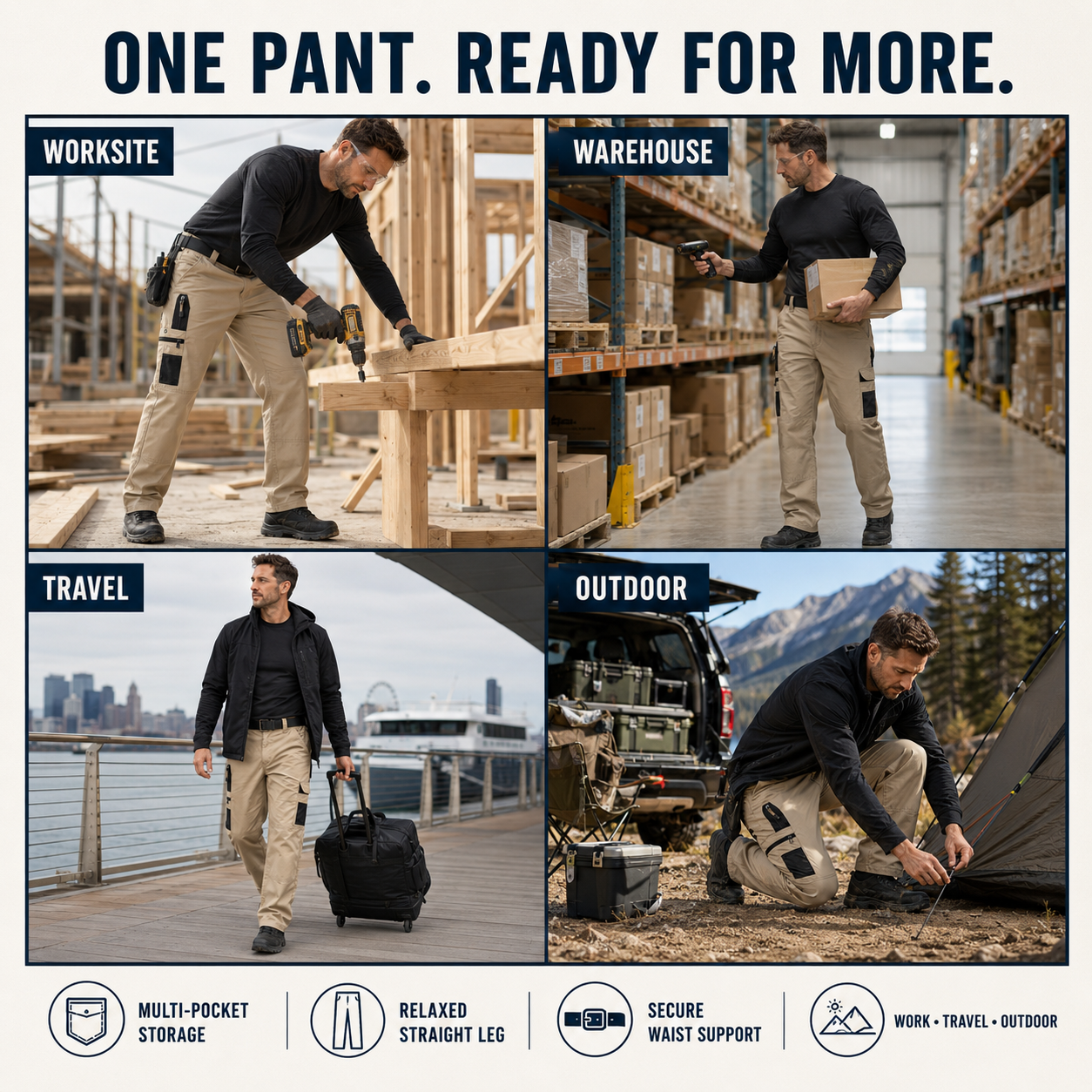 Men's Multi-Pocket Tactical Cargo Pants Bundle — 4-Pack & 8-Pack