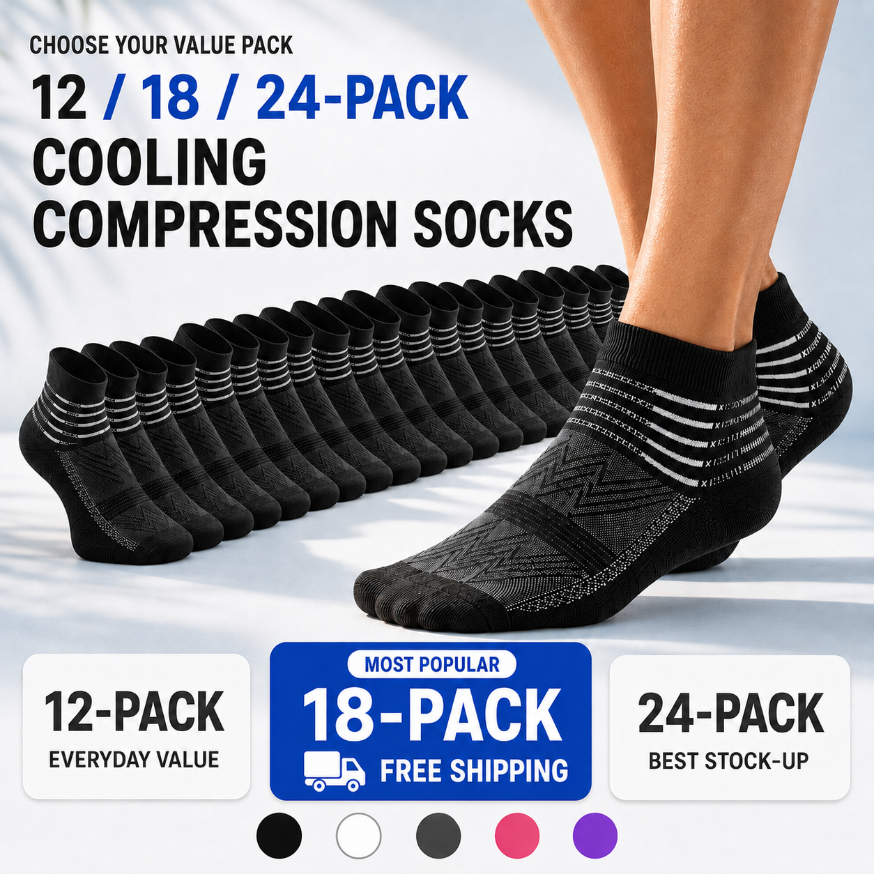 Pack Cooling Compression Ankle Socks for Men & Women