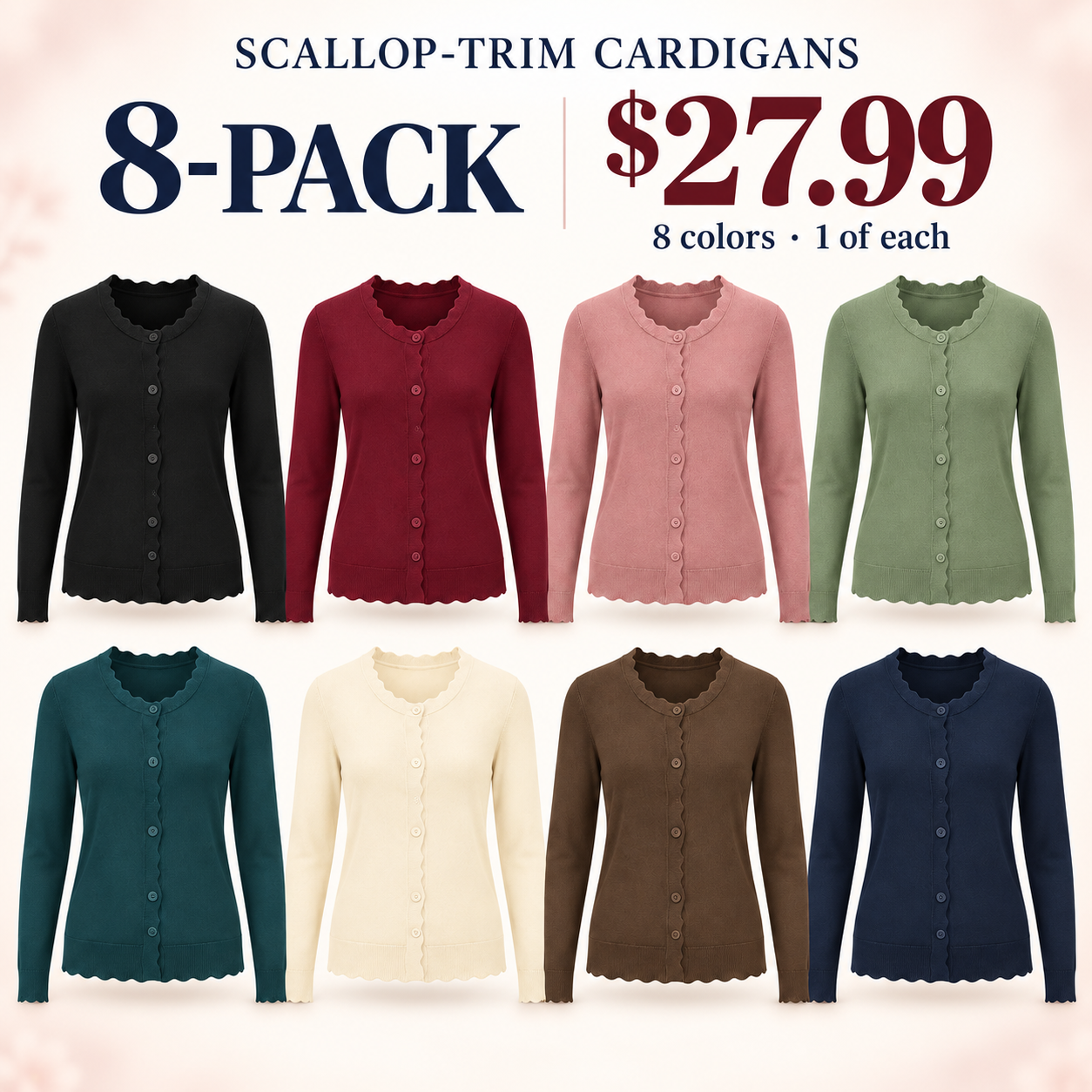 Women's Scallop-Trim Knit Cardigan Multipack