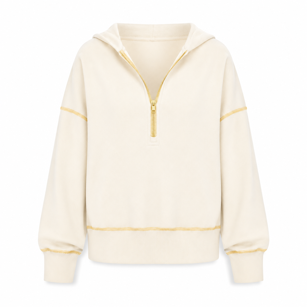 Cream relaxed half-zip hoodie front view
