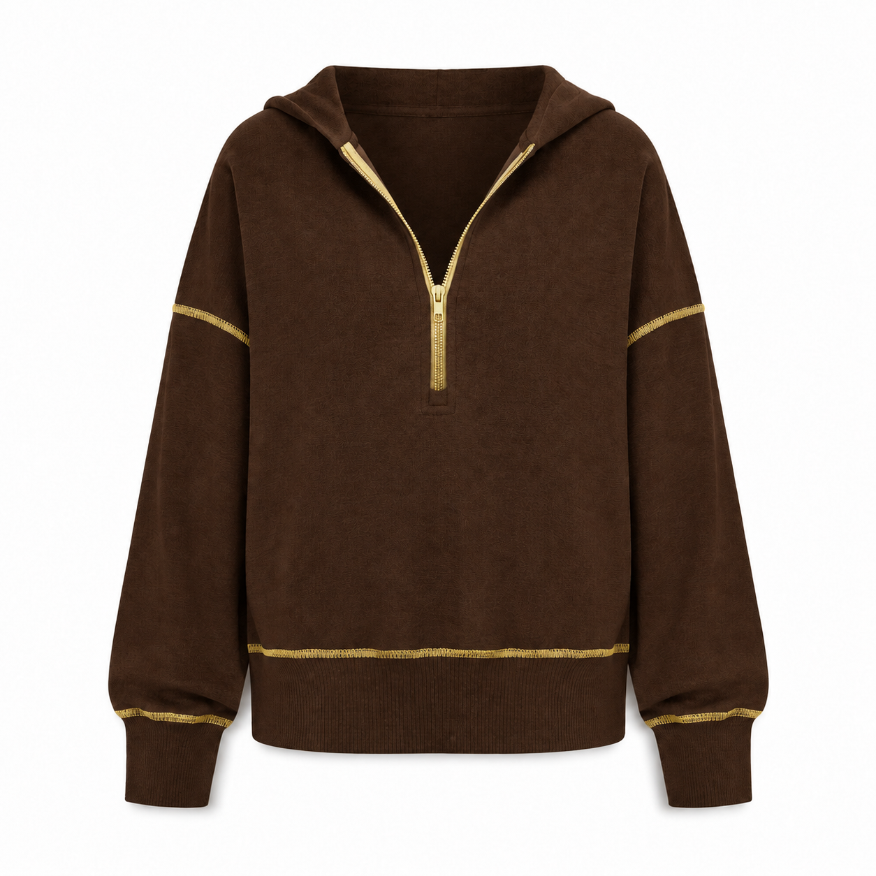 Chocolate relaxed half-zip hoodie front view