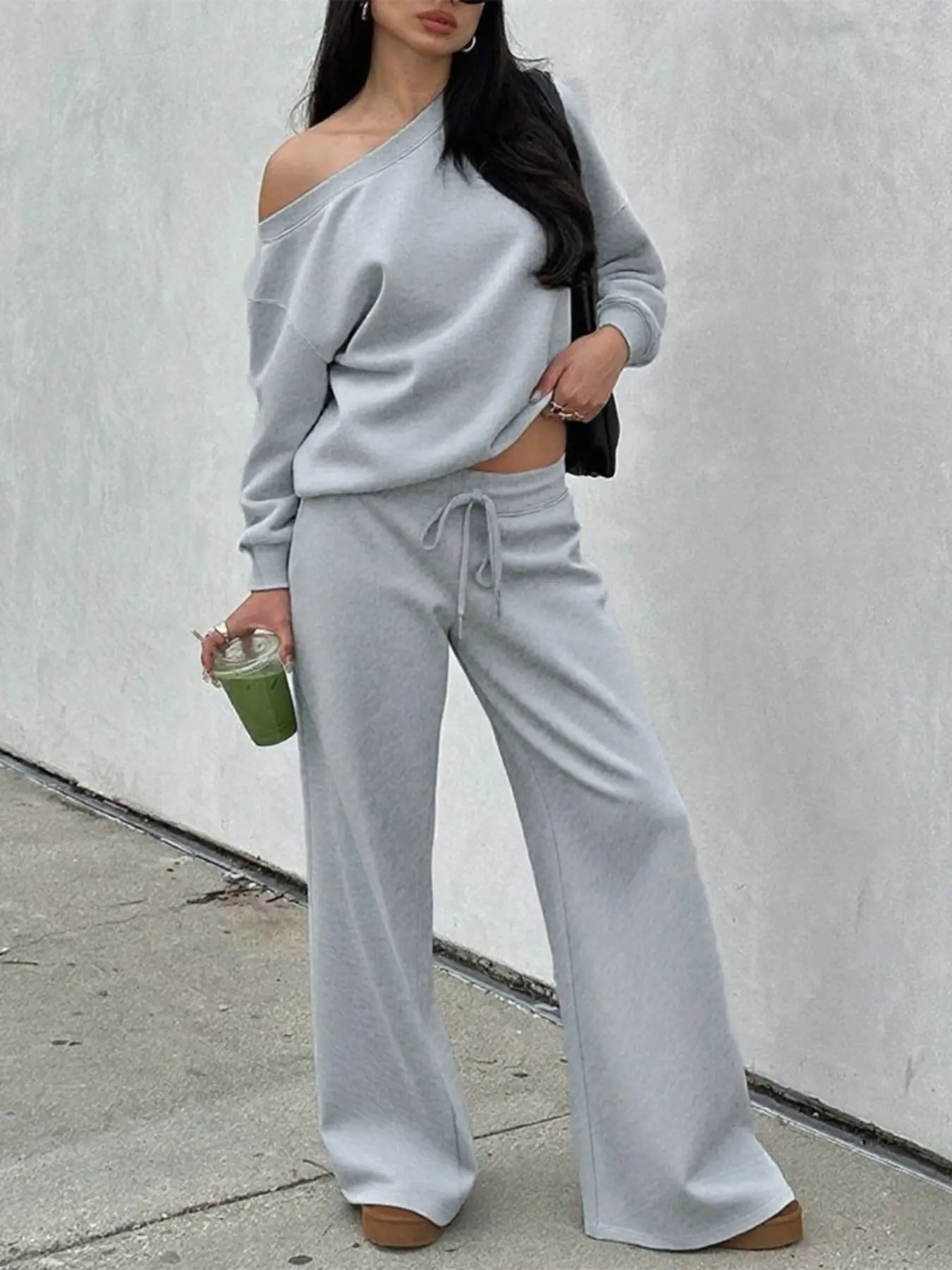 Women's Off-Shoulder Long Sleeve Sweatsuit Set