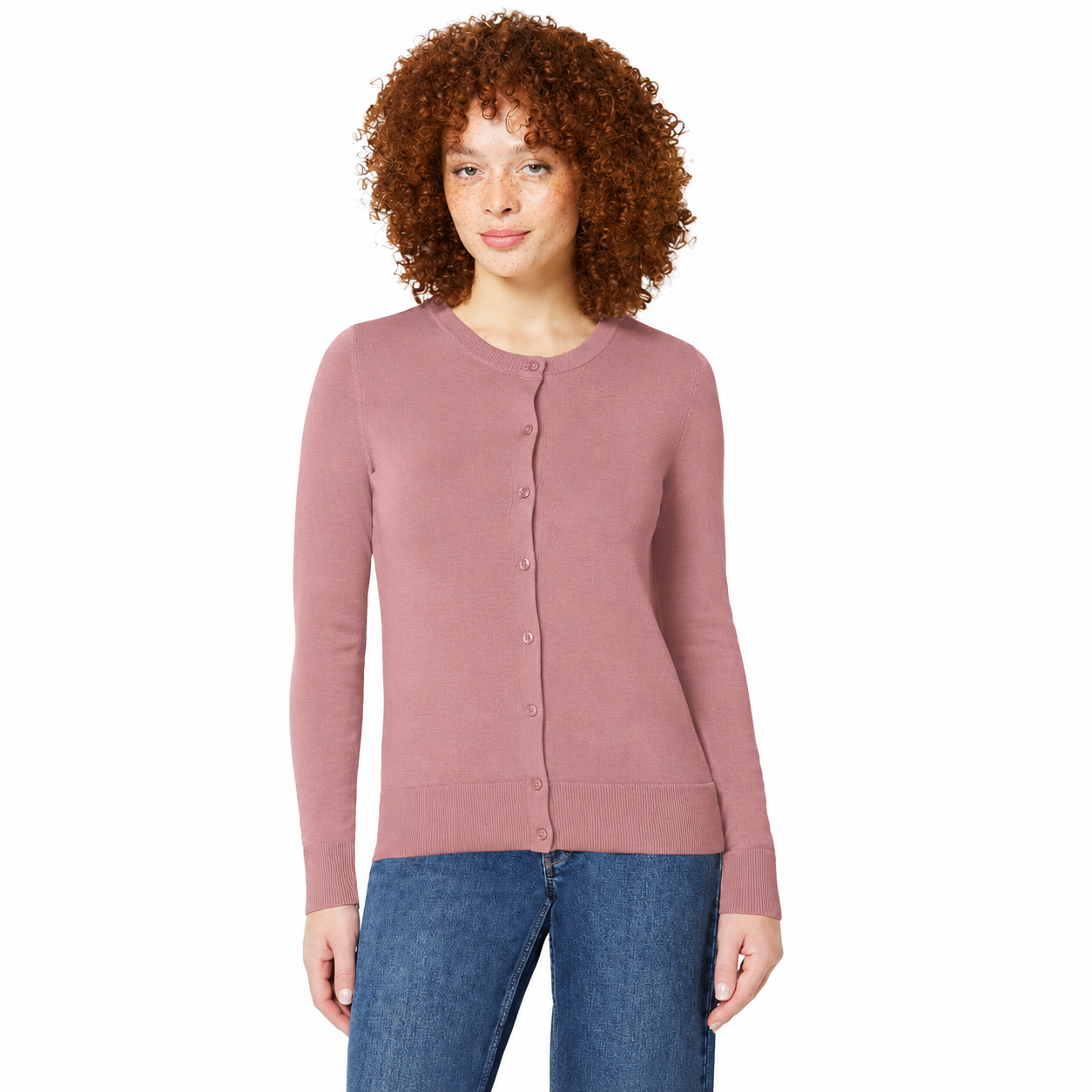 Women's fine-knit cardigan in Dusty Rose