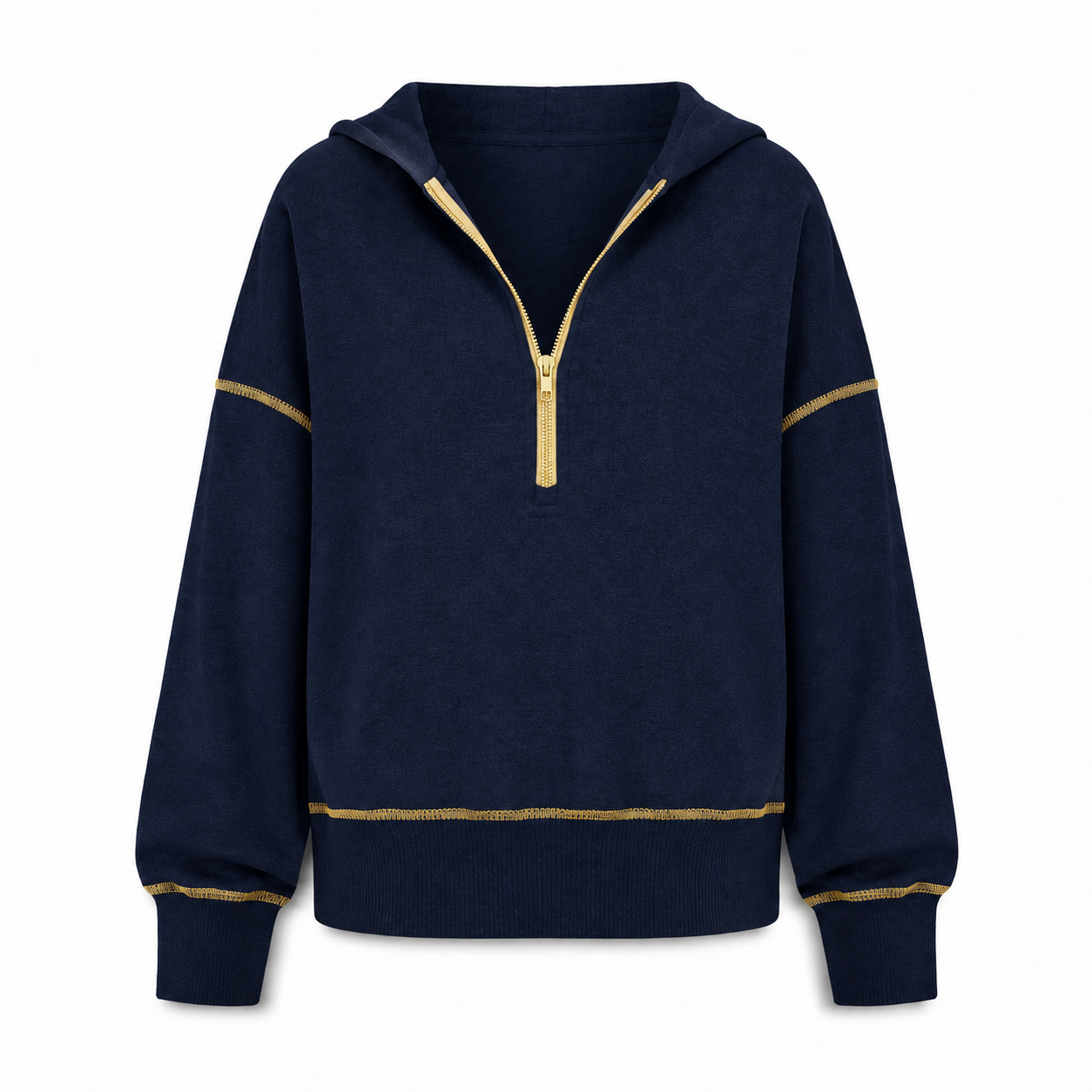 Navy relaxed half-zip hoodie front view