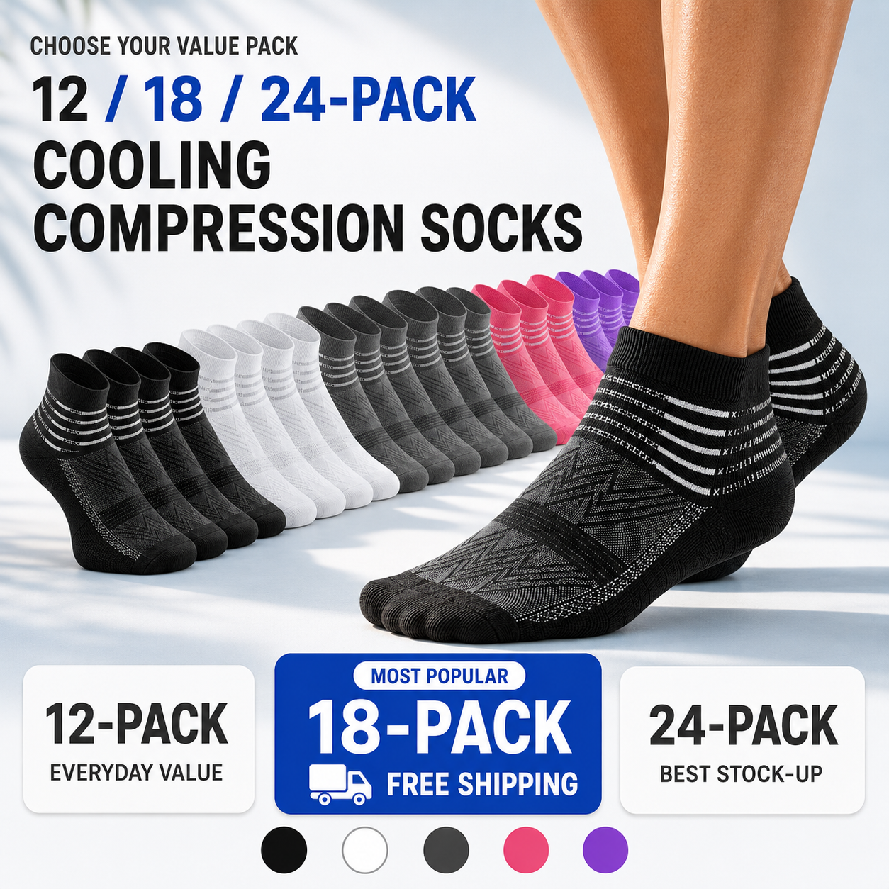 Pack Cooling Compression Ankle Socks for Men & Women