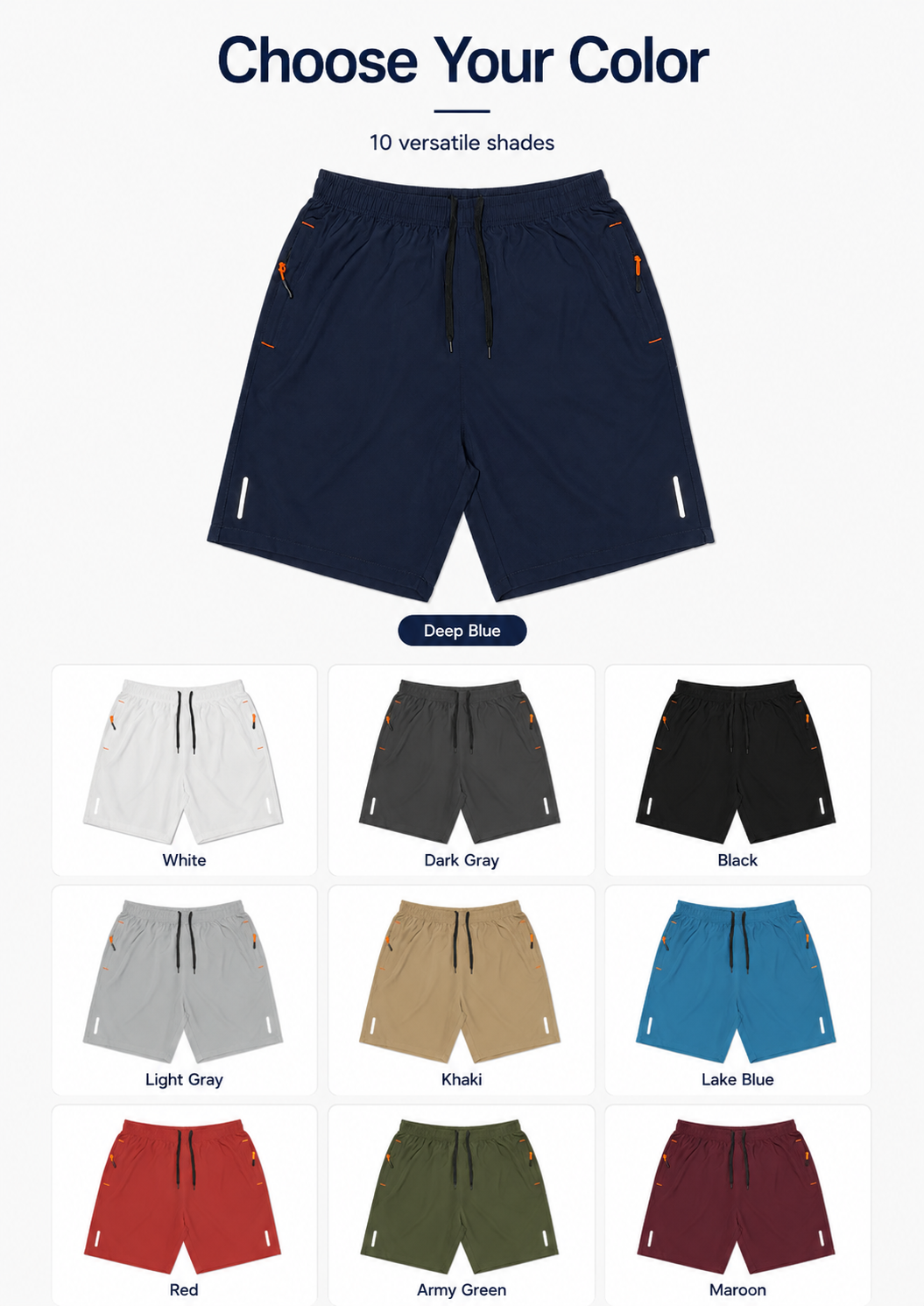 Men's Lightweight Zipper Pocket Casual Shorts Color Pack