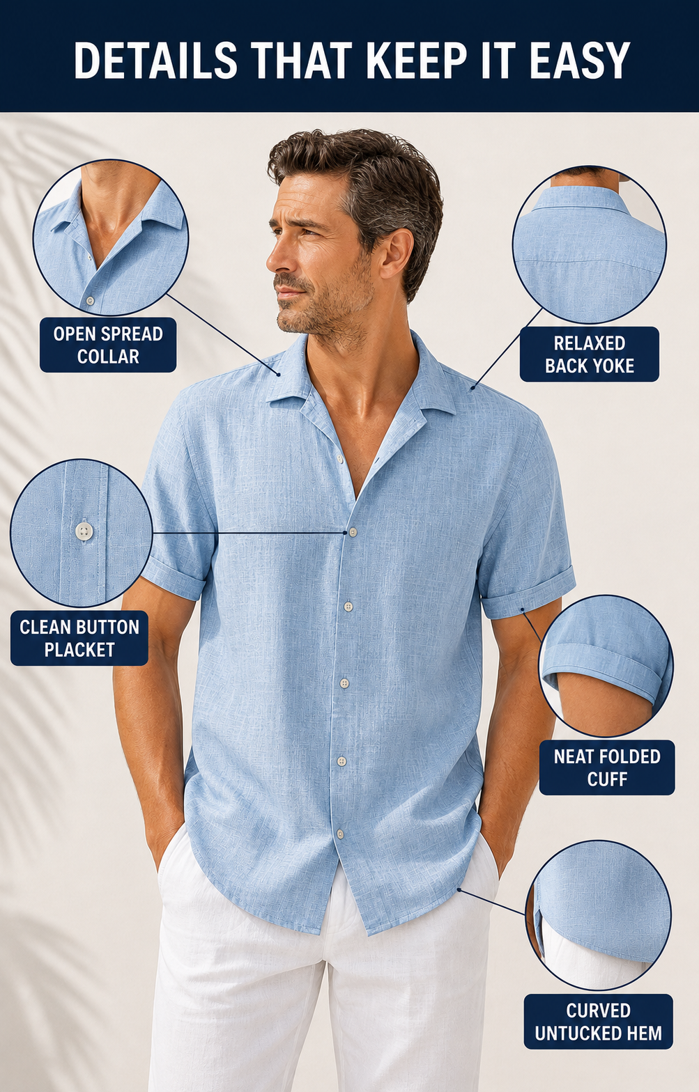 Men's Short Sleeve Linen-Look Button-Down Shirt Multi-Pack