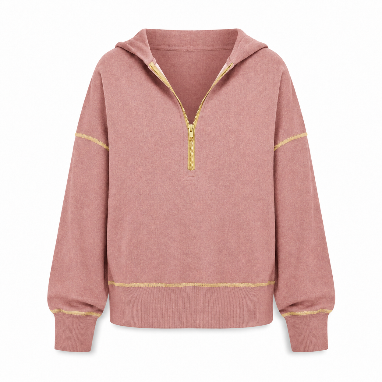 Dusty pink relaxed half-zip hoodie front view
