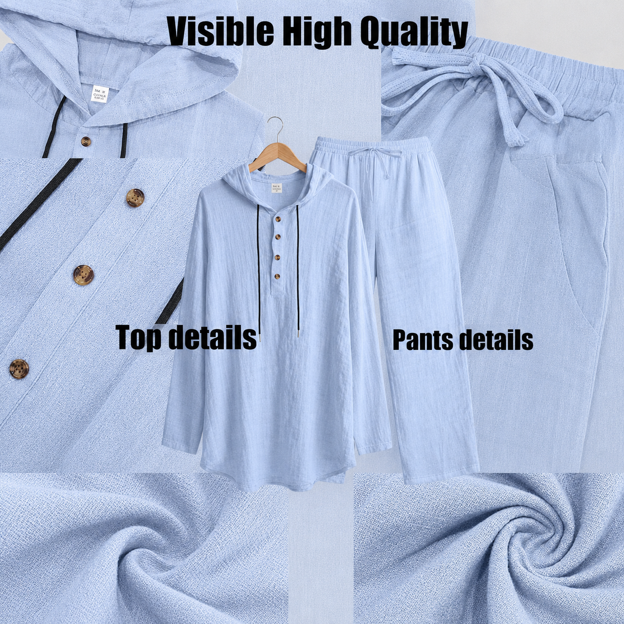 Men's Lightweight Hooded Linen-Blend Set