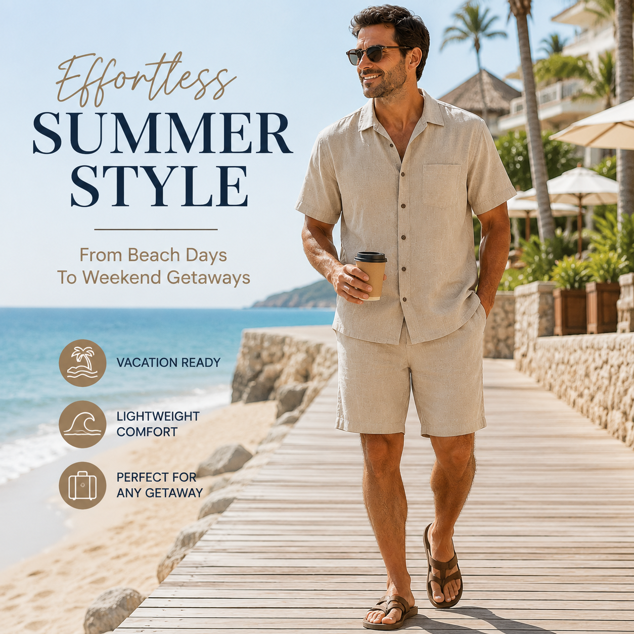 Men's Linen-Look Shirt and Shorts Set Multi-Pack