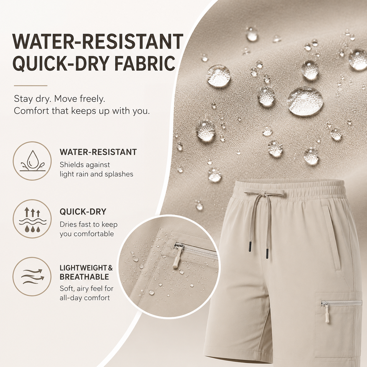 Water-resistant quick-dry fabric detail