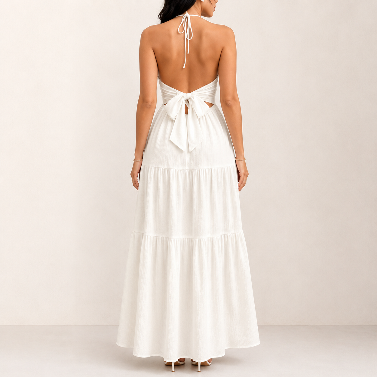 Emerald Green halter tie-back tiered maxi dress