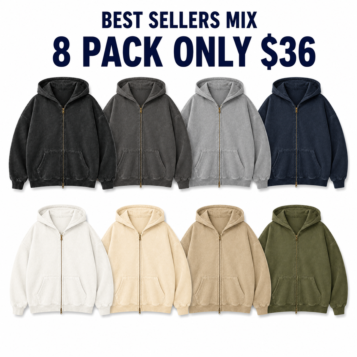 Best Sellers Mix eight-pack oversized zip hoodie bundle