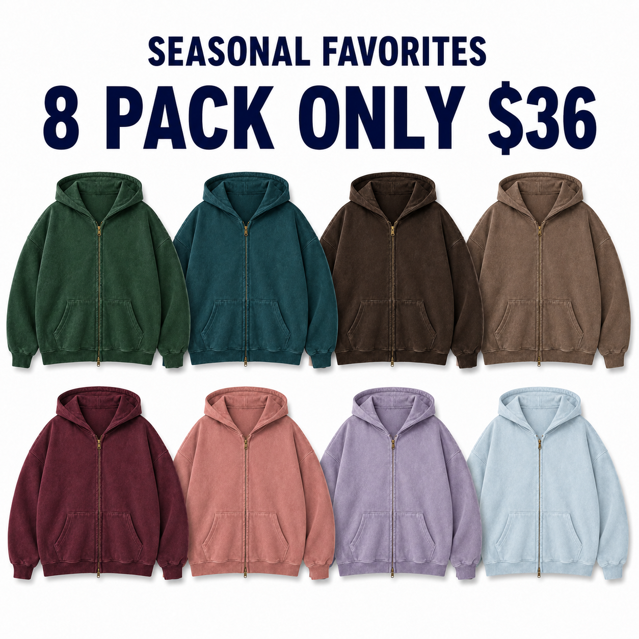 Seasonal Favorites eight-pack oversized zip hoodie bundle