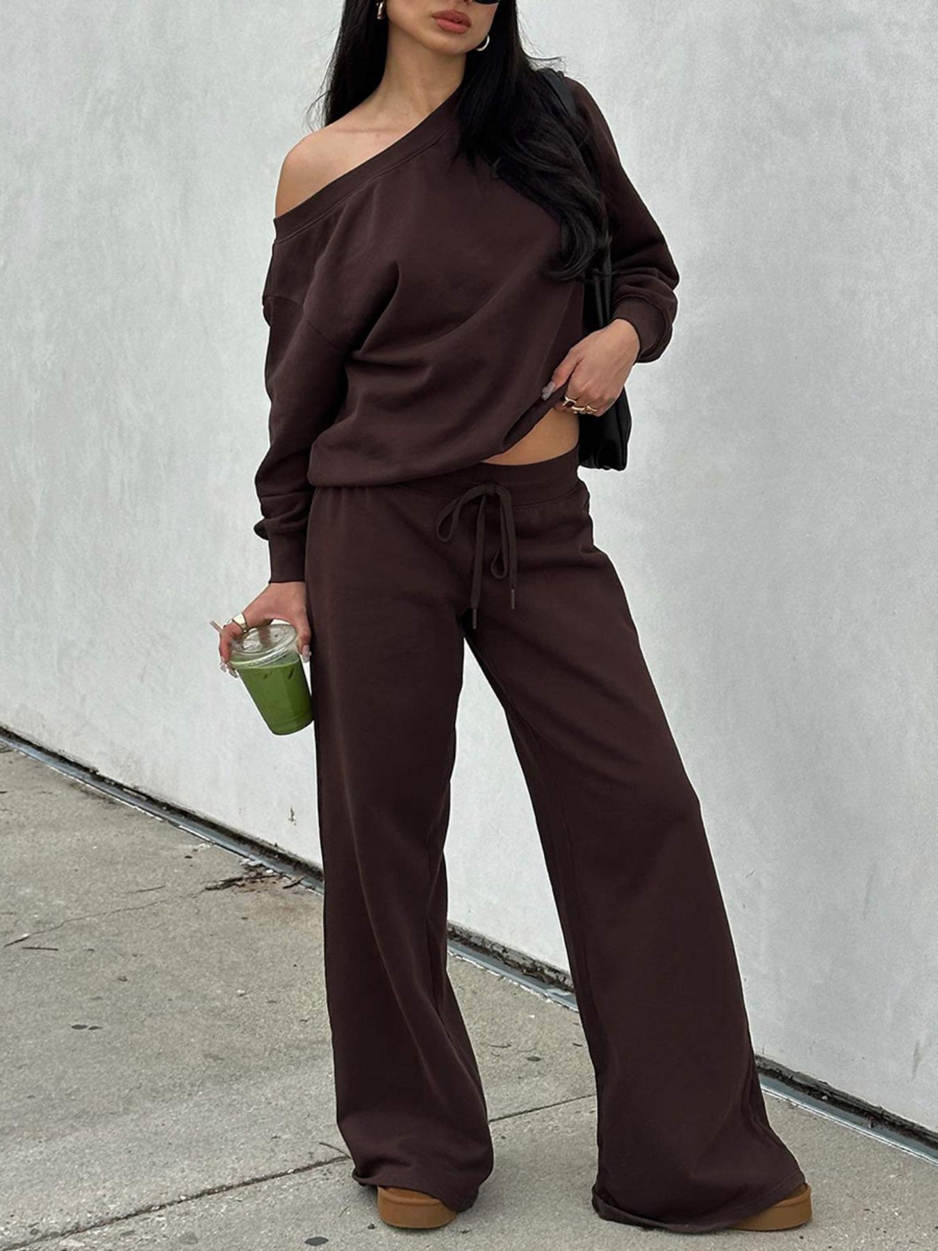 women's off-shoulder sweatsuit set detail 2