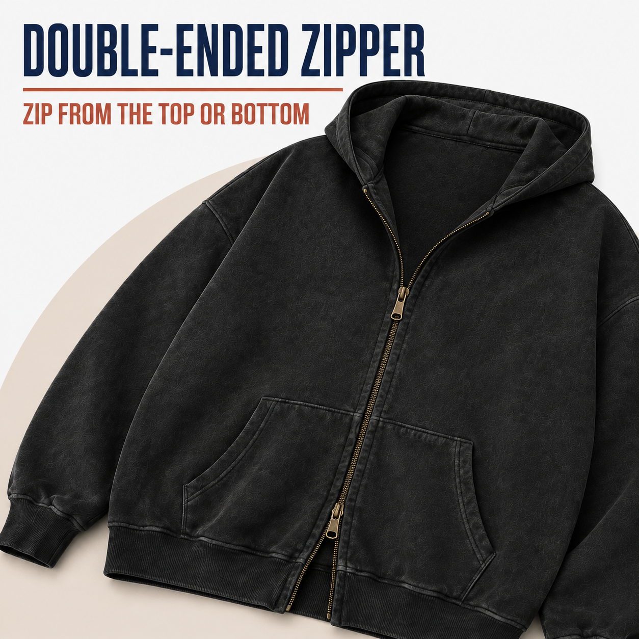 Unisex Oversized Acid-Wash Double-Zip Hoodie Bundle