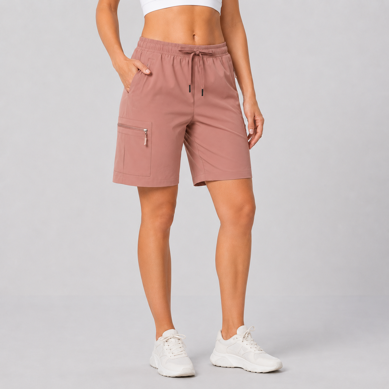 Muted Clay Rose women's utility cargo shorts