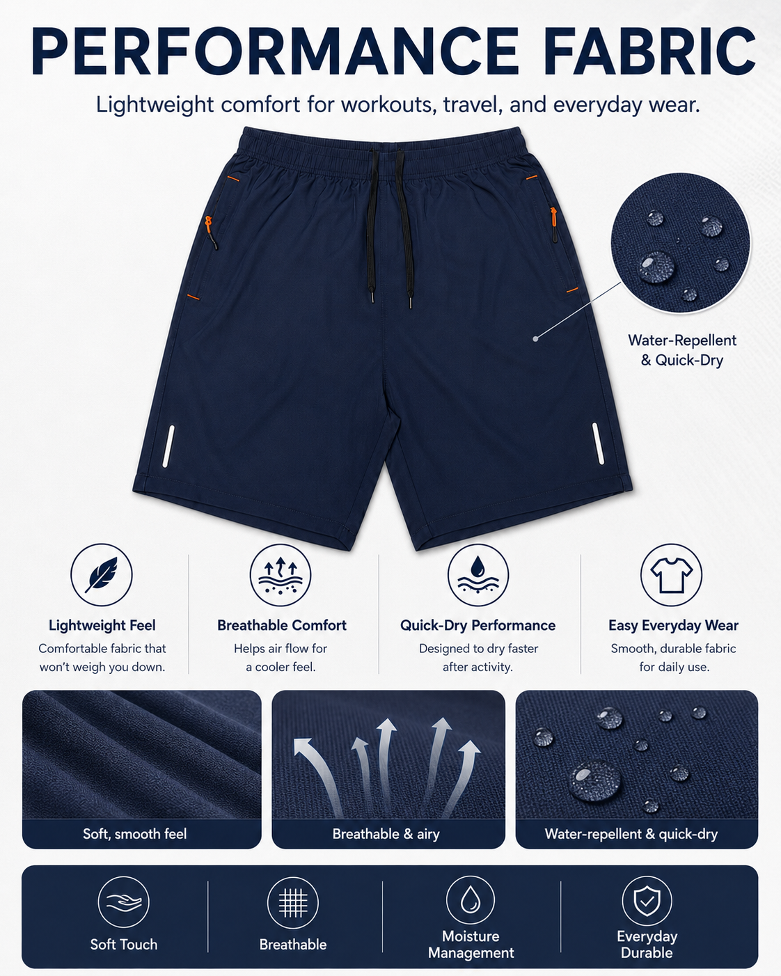 Men's Lightweight Zipper Pocket Casual Shorts Color Pack